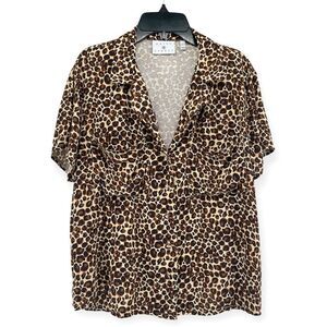 Daisy Street (ASOS) Women’s Leopard Print Short Sleeve Button Front Shirt Medium
